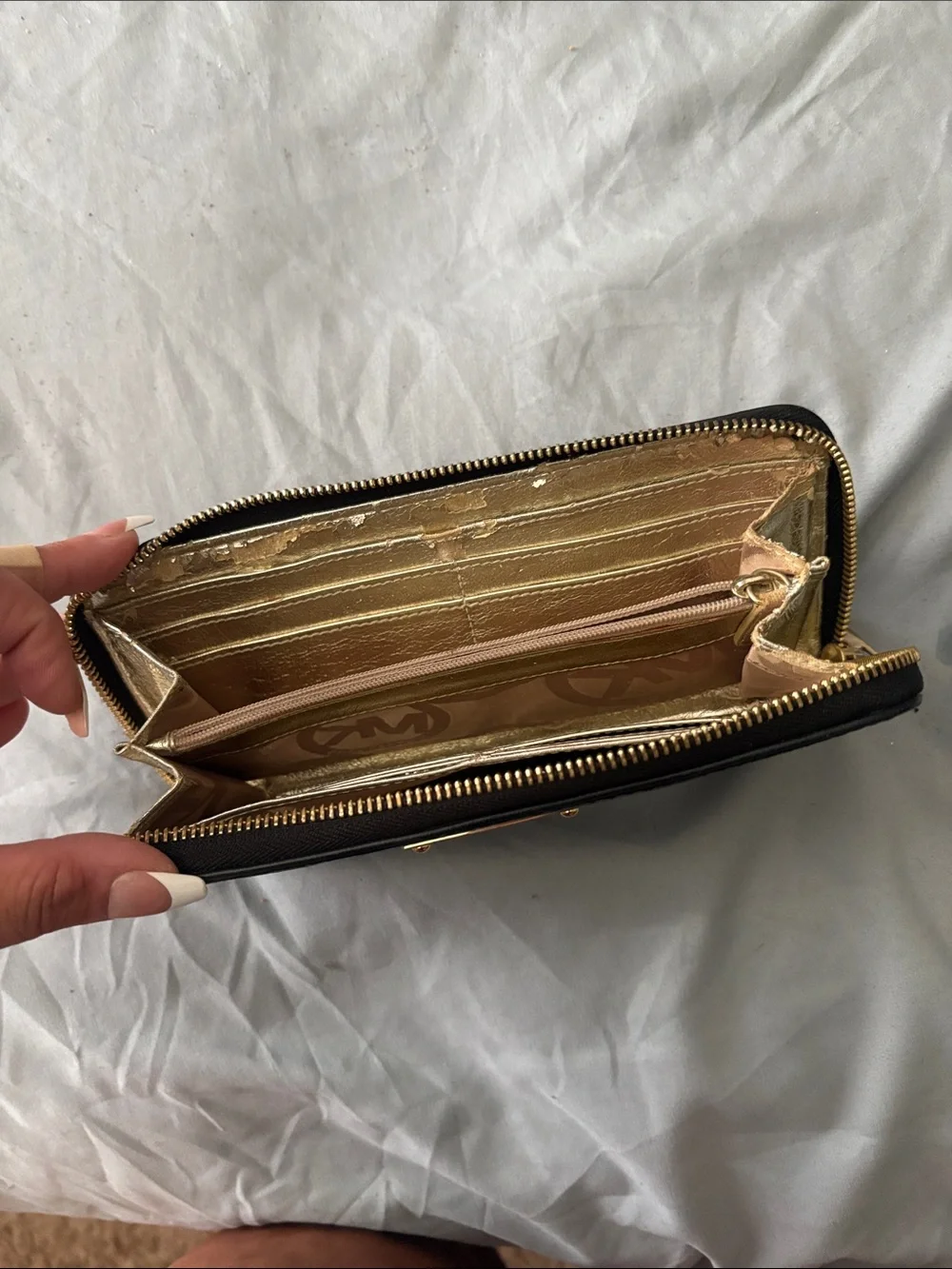 Michael Kors Black Leather Zip Wallet with Gold Plaque - Picture 2 of 2